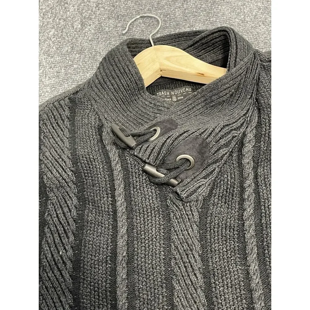 Trash Nouveau Sweater Men’s Slim XL Shawl Collar Black Knit Classic N45